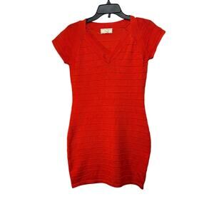 Orange V-neck fitted dress by Pink Rose. Size M